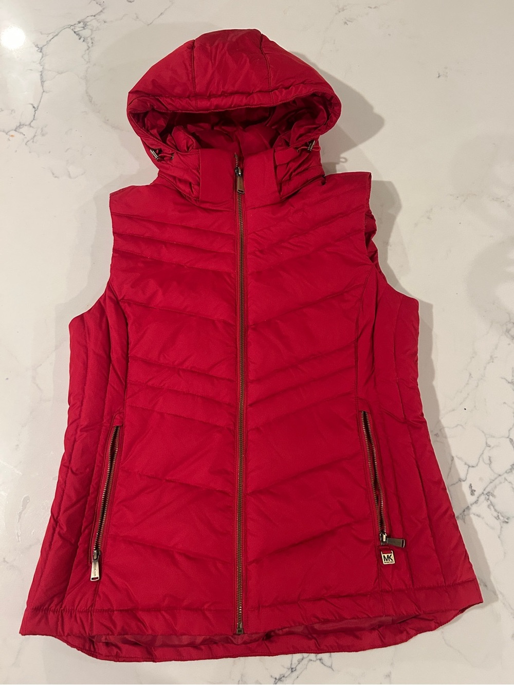 MICHAEL Michael Kors RED HOODIE DOWN FEATHER PUFFER VEST size medium